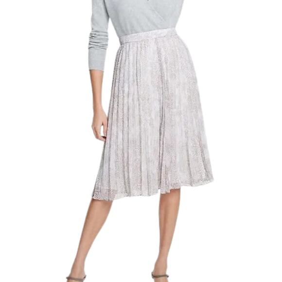 Ann Taylor Dresses & Skirts - Ann Taylor Pleated Snakeskin Accordion Midi Skirt Size 6P White Gray Office